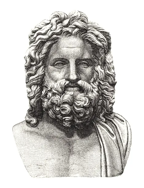 Engraving of a bust of Zeus